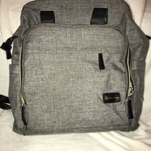 Ruvalino  diaper bag backpack. Gray, Black, with gold zippers